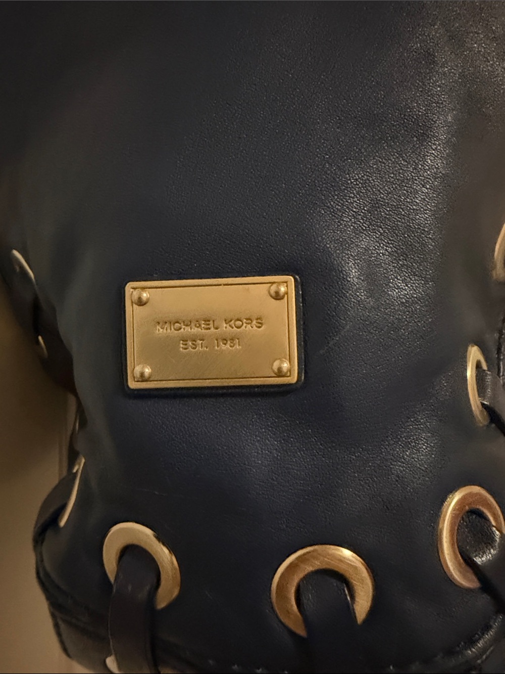 Michael Kors Navy Hobo Bag with Tassel and Gold Eyelets - Picture 2 of 10